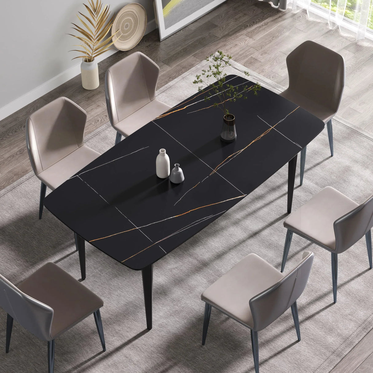 70.87" Modern Artificial Stone Curved Metal Leg Dining Table, Can Accommodate 6-8 People - Furniture Home Direct