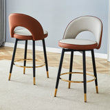 Counter Height Bar Stool Set of 2 Leatherette Brown White - Furniture Home Direct