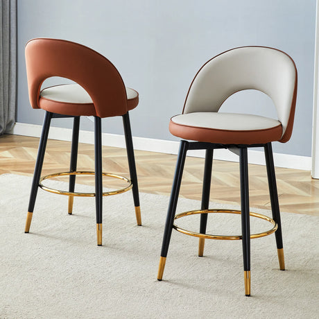 Counter Height Bar Stool Set of 2 Leatherette Brown White - Furniture Home Direct