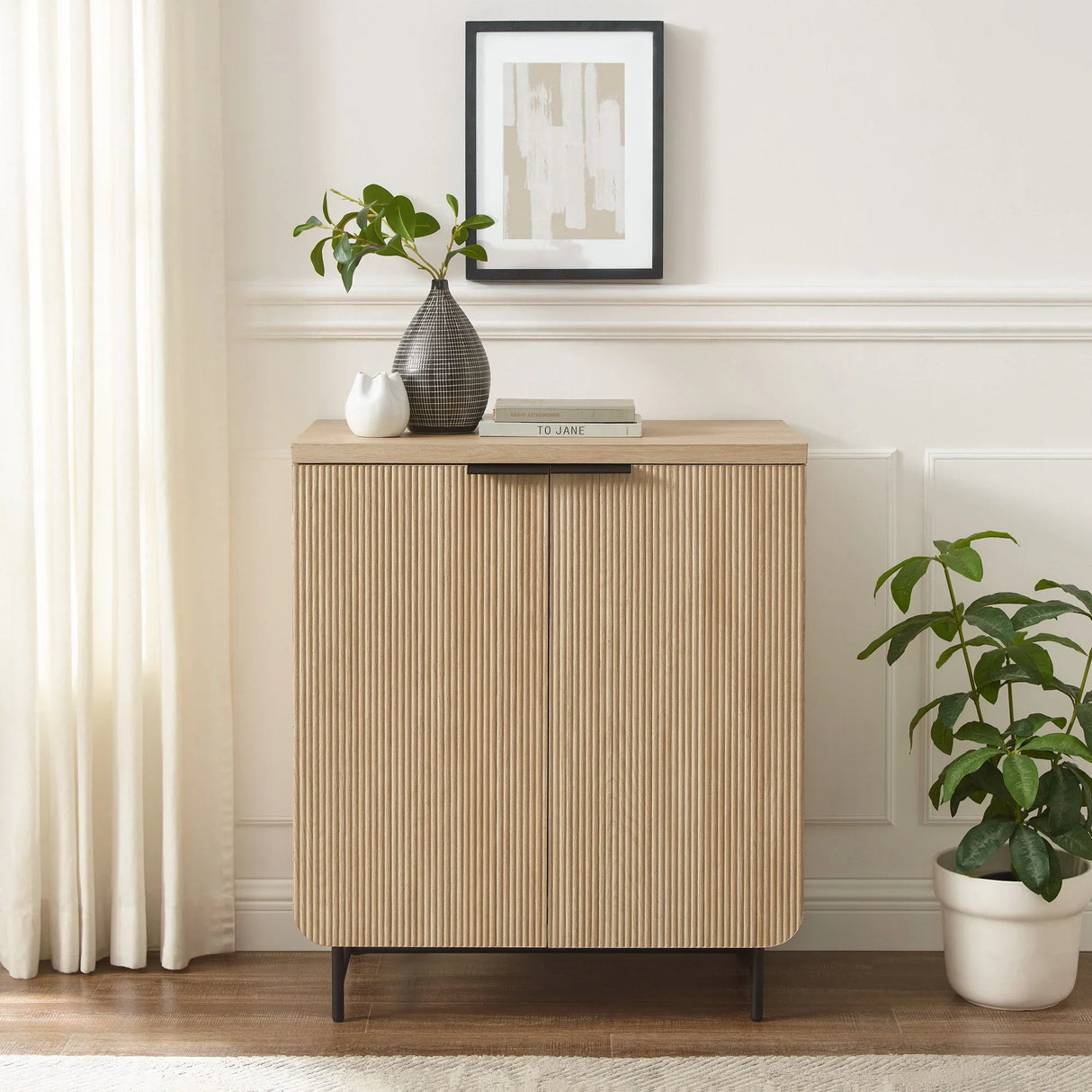 Modern Scandi Fluted Door Storage Console - Coastal Oak - Furniture Home Direct