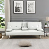 Futon Sofa Bed With Armrest Two Holders Wood Frame, Stainless Leg - Furniture Home Direct