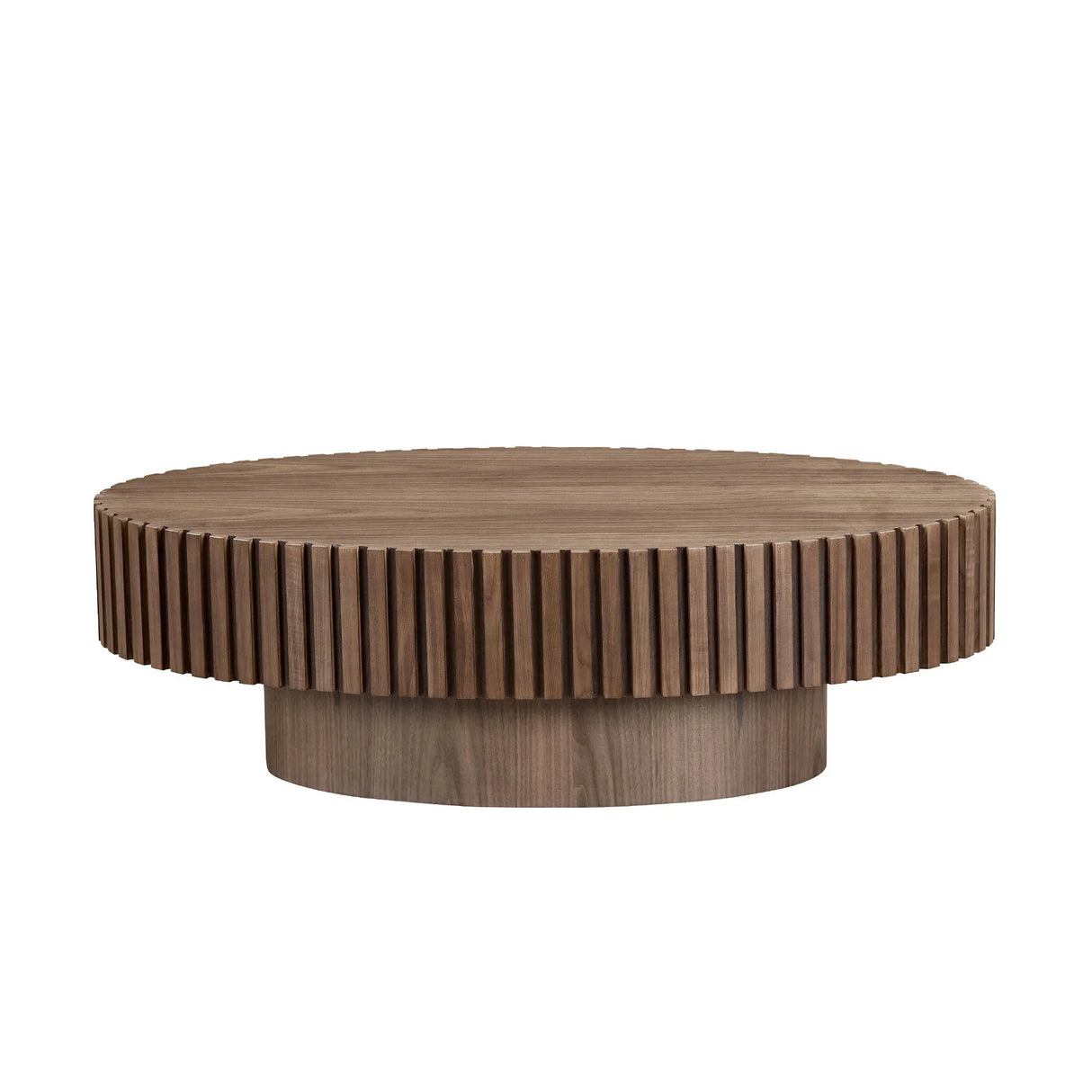 Coffee Table Drum Design With Slatted Sides Dark Walnut - Furniture Home Direct