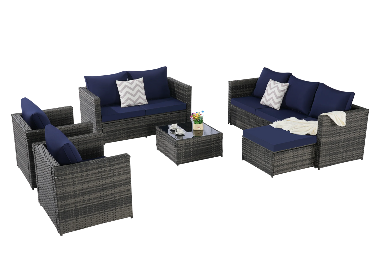 6 Piece Patio Wicker Set With Glass Table - Furniture Home Direct
