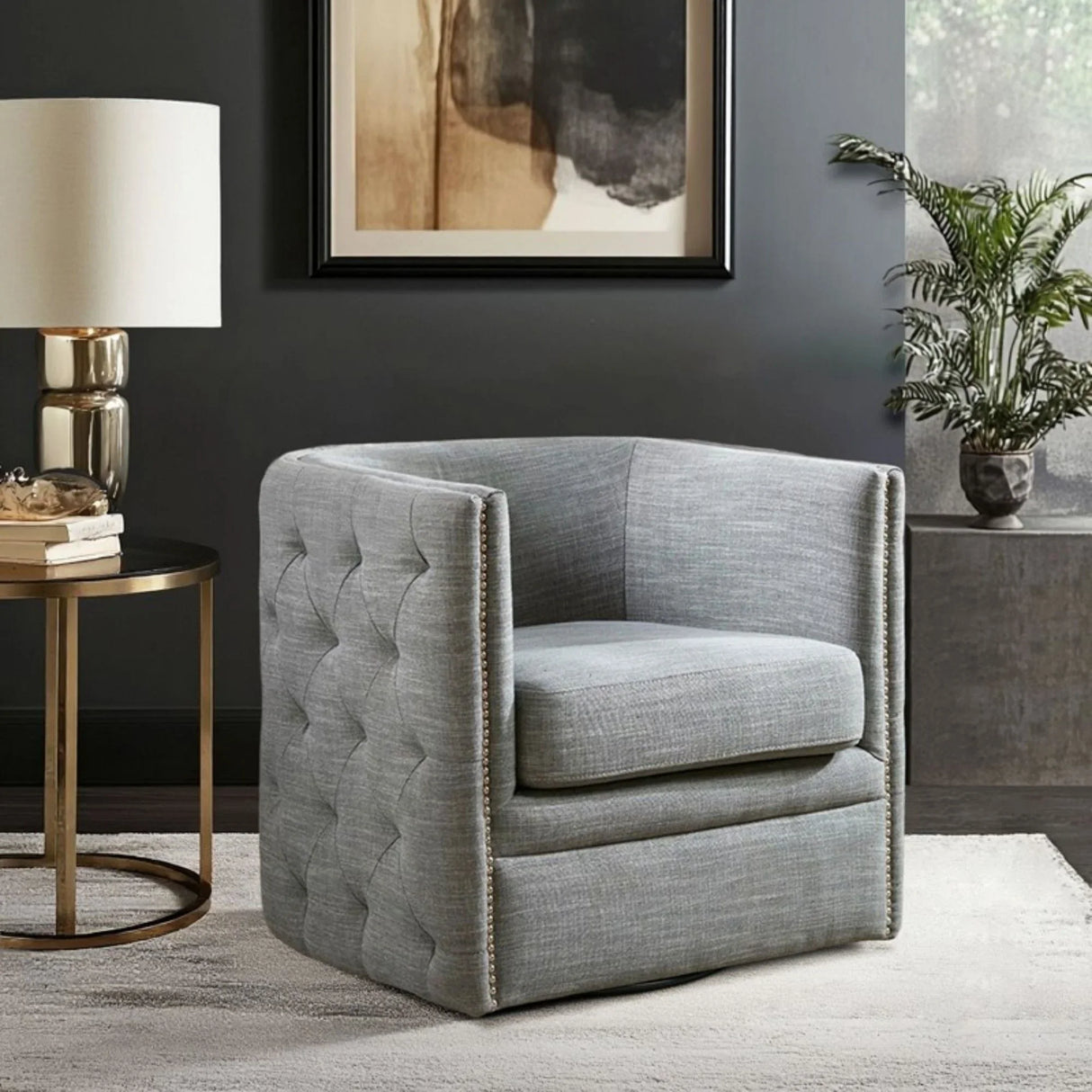 Capstone - Swivel Barrel Chair With Nailhead Accents And Button Tufting - Furniture Home Direct