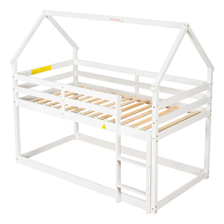 Twin Over Twin Loft Bed With Roof Design, Safety Guardrail, Ladder - Furniture Home Direct