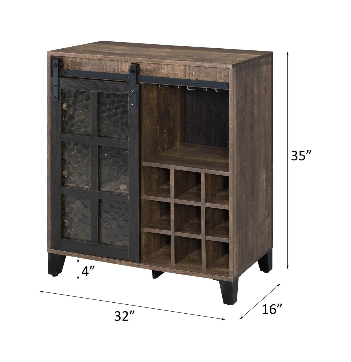 Treju Obscure - Glass, Rustic Wine Cabinet - Black / Oak - Furniture Home Direct