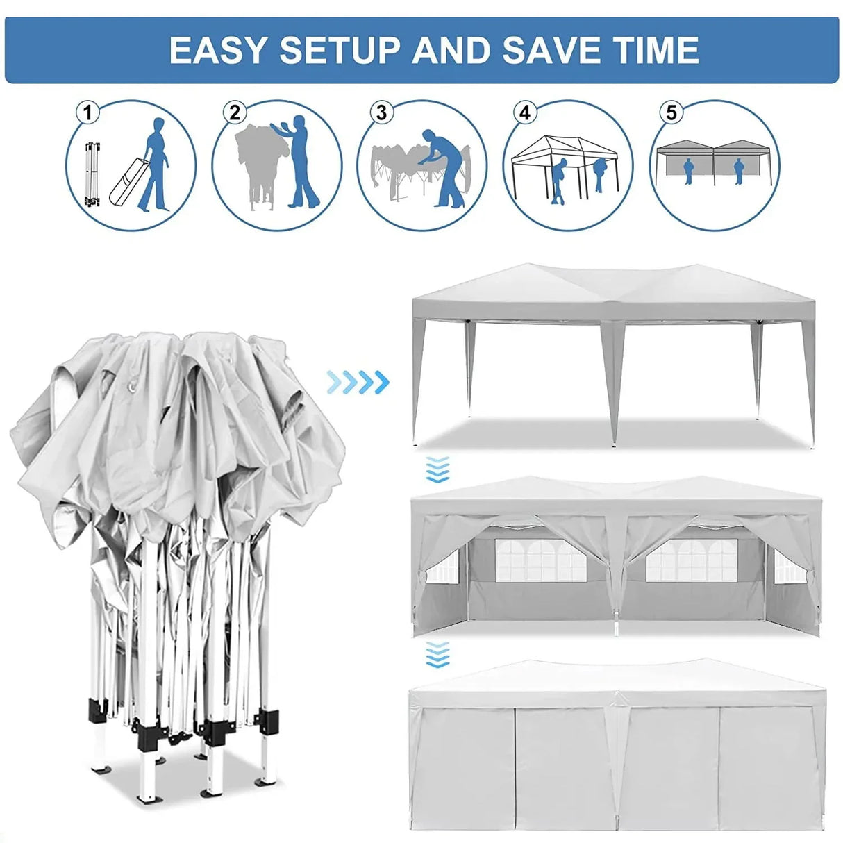 10'X20' Folding Canopy With 6 Removable Sidewalls Outdoor Event Shelter UPF 50+ Gazebo Portable Tents For Parties Beach Camping Wedding Ez Pop Up Canopy - Furniture Home Direct