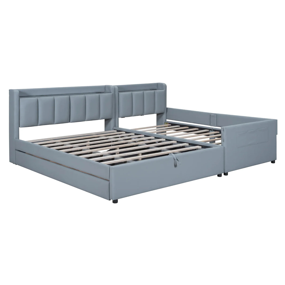 Platform Bed Upholstered Storage Hydraulic Drawers Gray - Furniture Home Direct