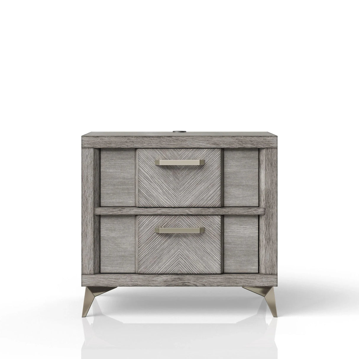 2 Drawer Night Bookmatched Veneers - Gray - Furniture Home Direct