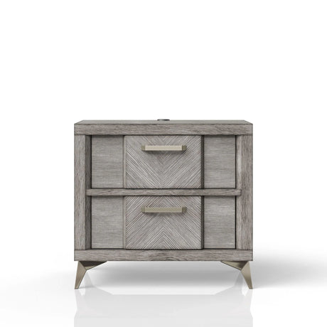 2 Drawer Night Bookmatched Veneers - Gray - Furniture Home Direct