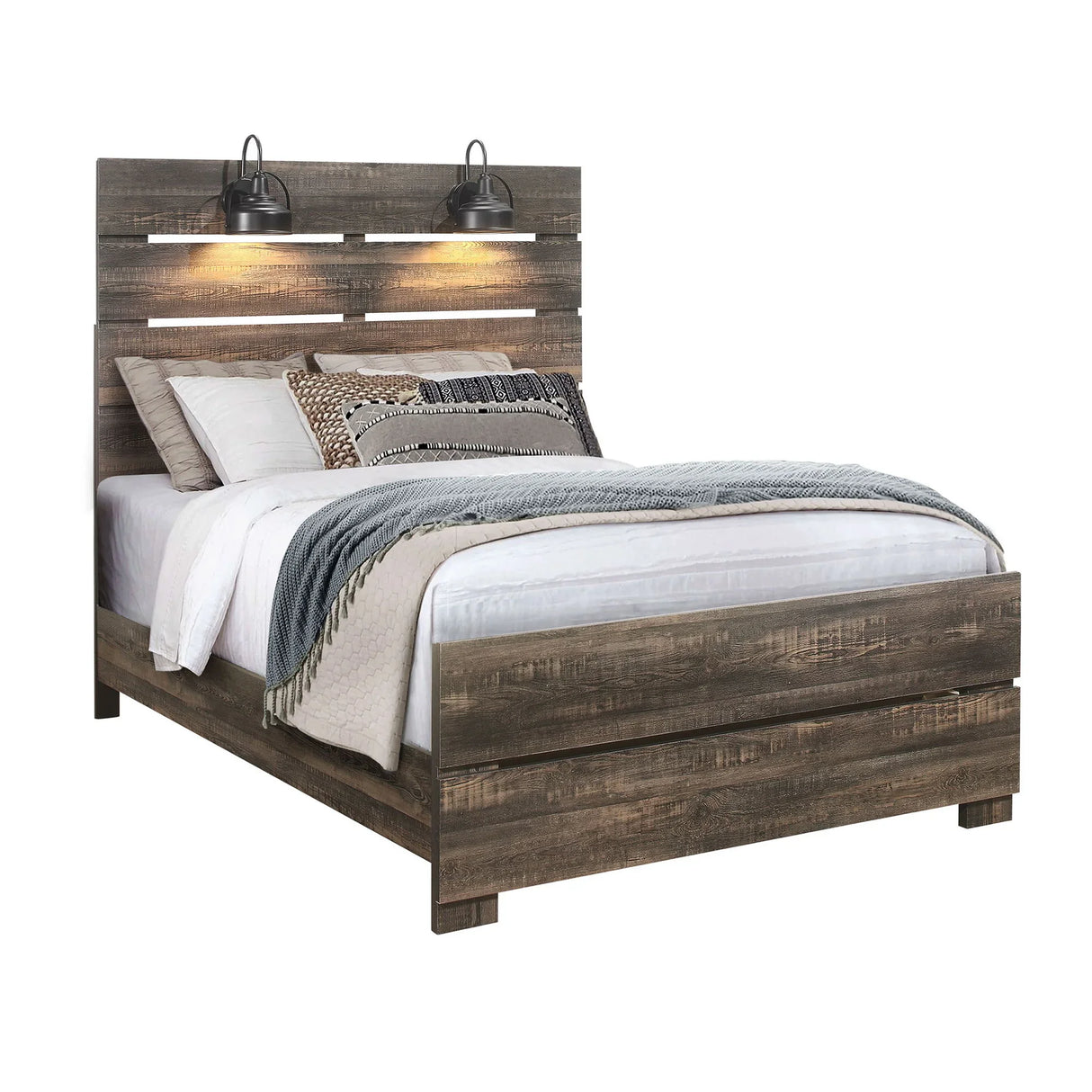 Monica - Queen Bed With Dark And Slat Headboard - Dark Oak - Furniture Home Direct