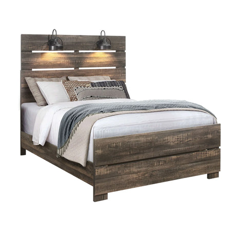 Monica - Queen Bed With Dark And Slat Headboard - Dark Oak - Furniture Home Direct