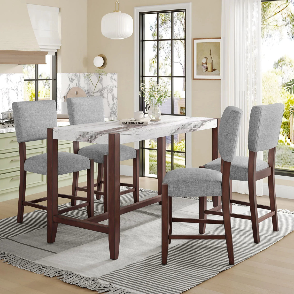 5 Piece Counter Height Dining Set With 4 Upholstered Chairs - Furniture Home Direct