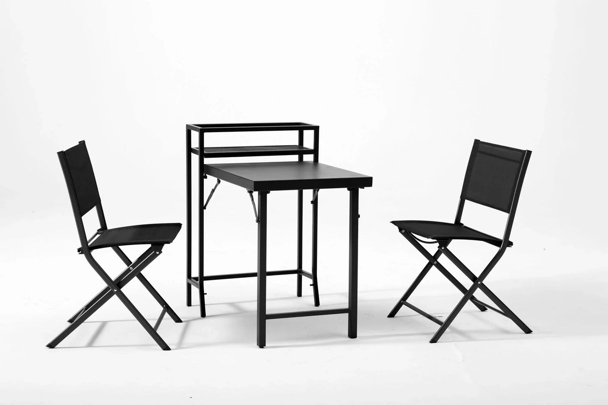 3 Piece Patio Bistro Set, Patio Set Of Foldable Patio Table And Chairs, Outdoor Patio Furniture Sets - Black - Furniture Home Direct
