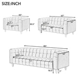 Modern 3-Living Room Set Including Sofa, love seat and Chair with solid wood legs, buttoned tufted backrest - Blue - Furniture Home Direct