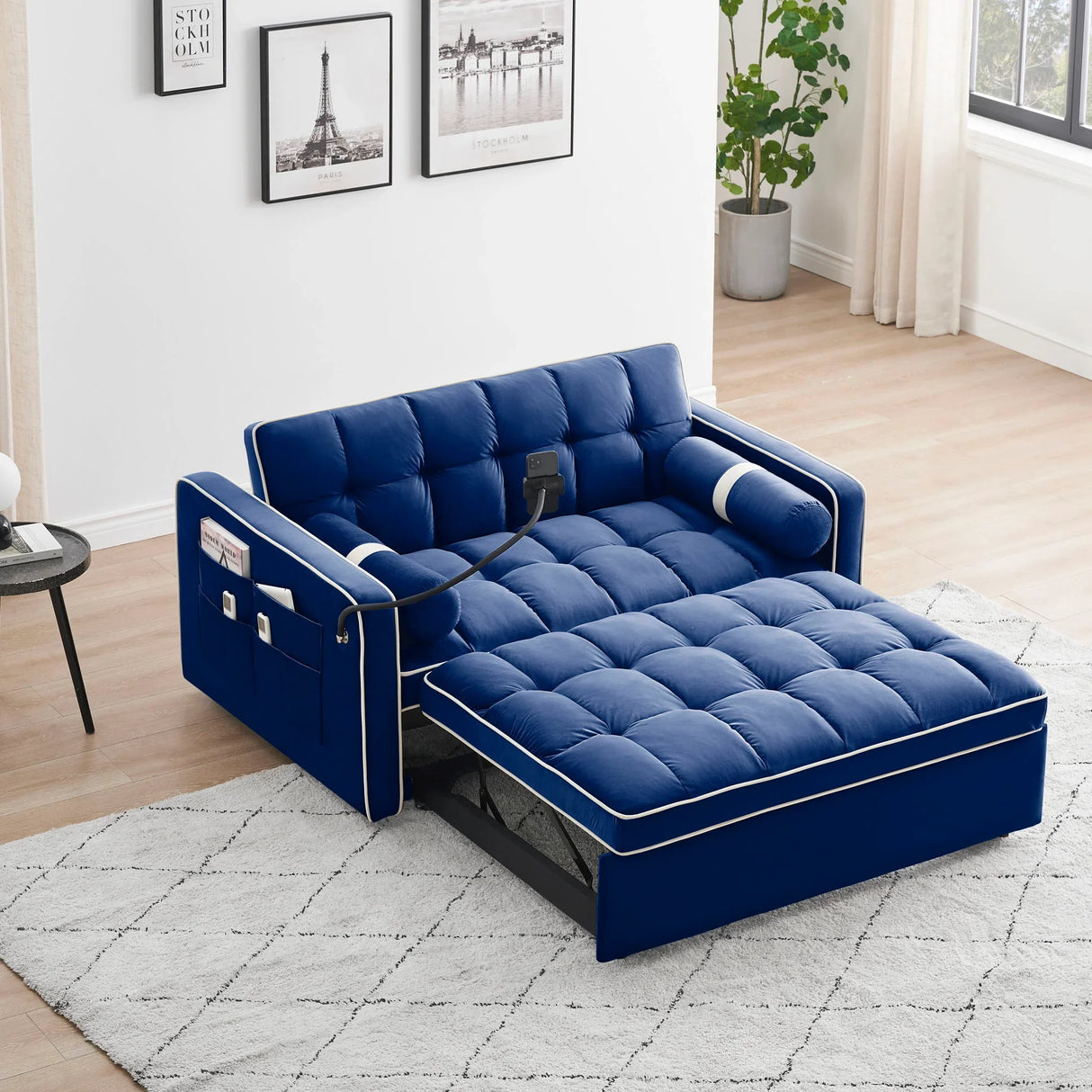 Modern Convertible Sleeper Sofa Couch With Pull Out Bed With Pillows & Side Pockets For Small Space, Living Room - Furniture Home Direct