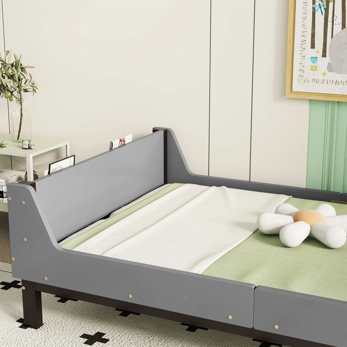 Bed With Headboard, Footboard, Safeguards, Built-In Bed-End Book Storage Rack - Furniture Home Direct
