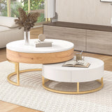 Nesting Coffee Tables Lift Top With 2 Drawers White Natural - Furniture Home Direct