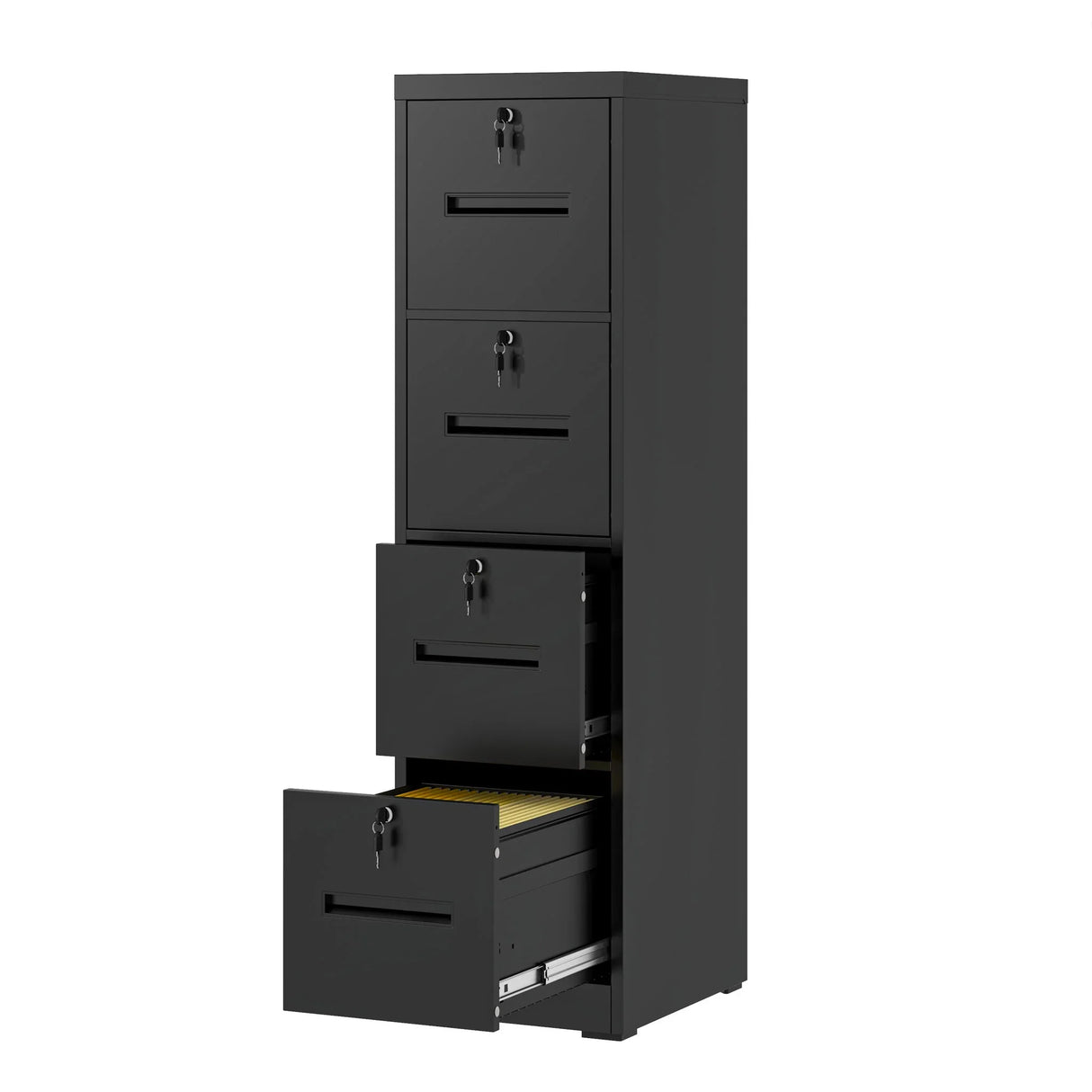 Modern 4 Drawer Metal Vertical Filing Cabinets With Lock For Home Office, Steel Construction, Letter / Legal / A4 / F4 Size - Brushed Nickel - Furniture Home Direct