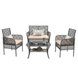 4 Pieces Rattan Wicker Chairs With Tempered Glass Table And Cushions - Furniture Home Direct