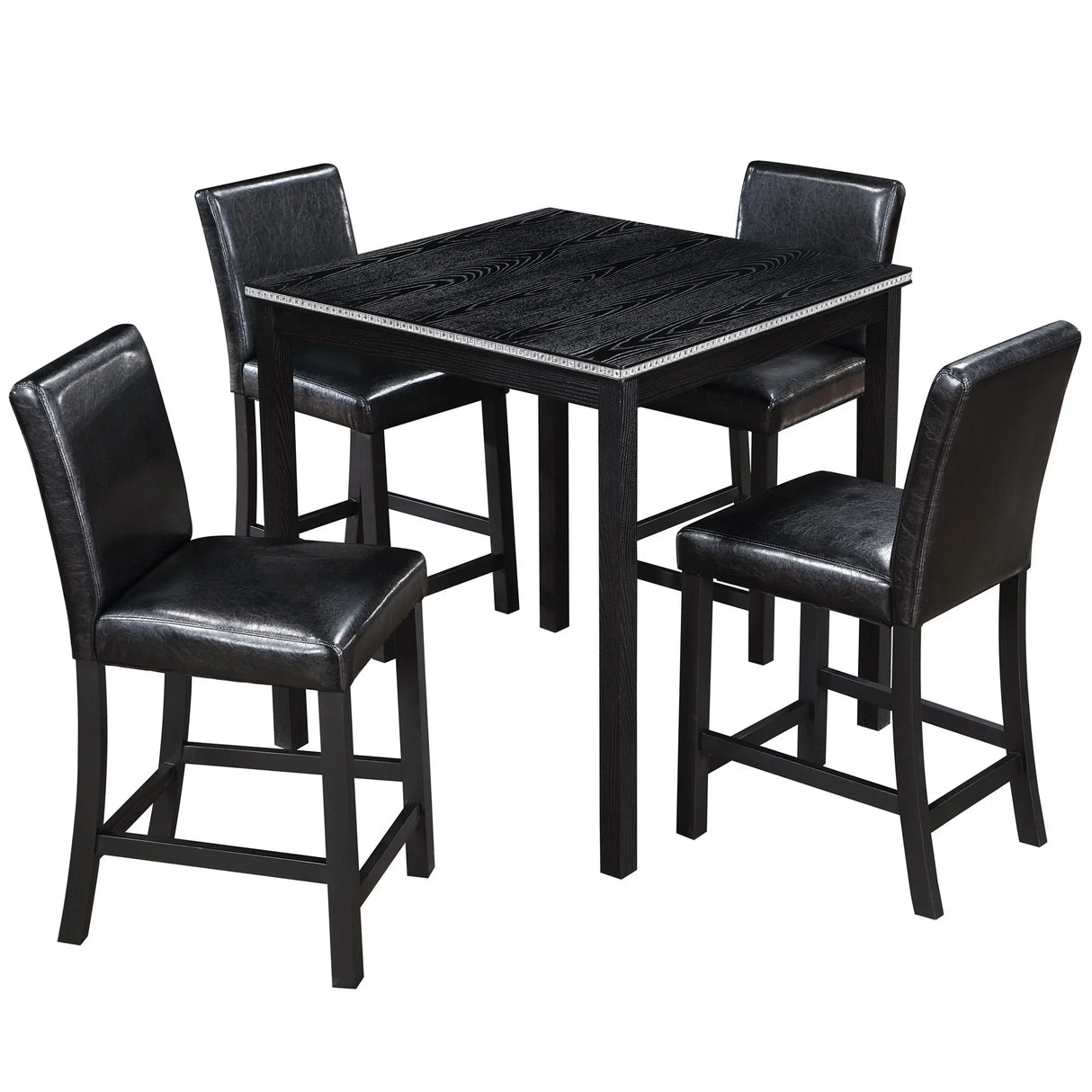 5 Pieces Counter Height Table Set, Kitchen Table With Square Table And 4 Upholstered Chairs - Furniture Home Direct