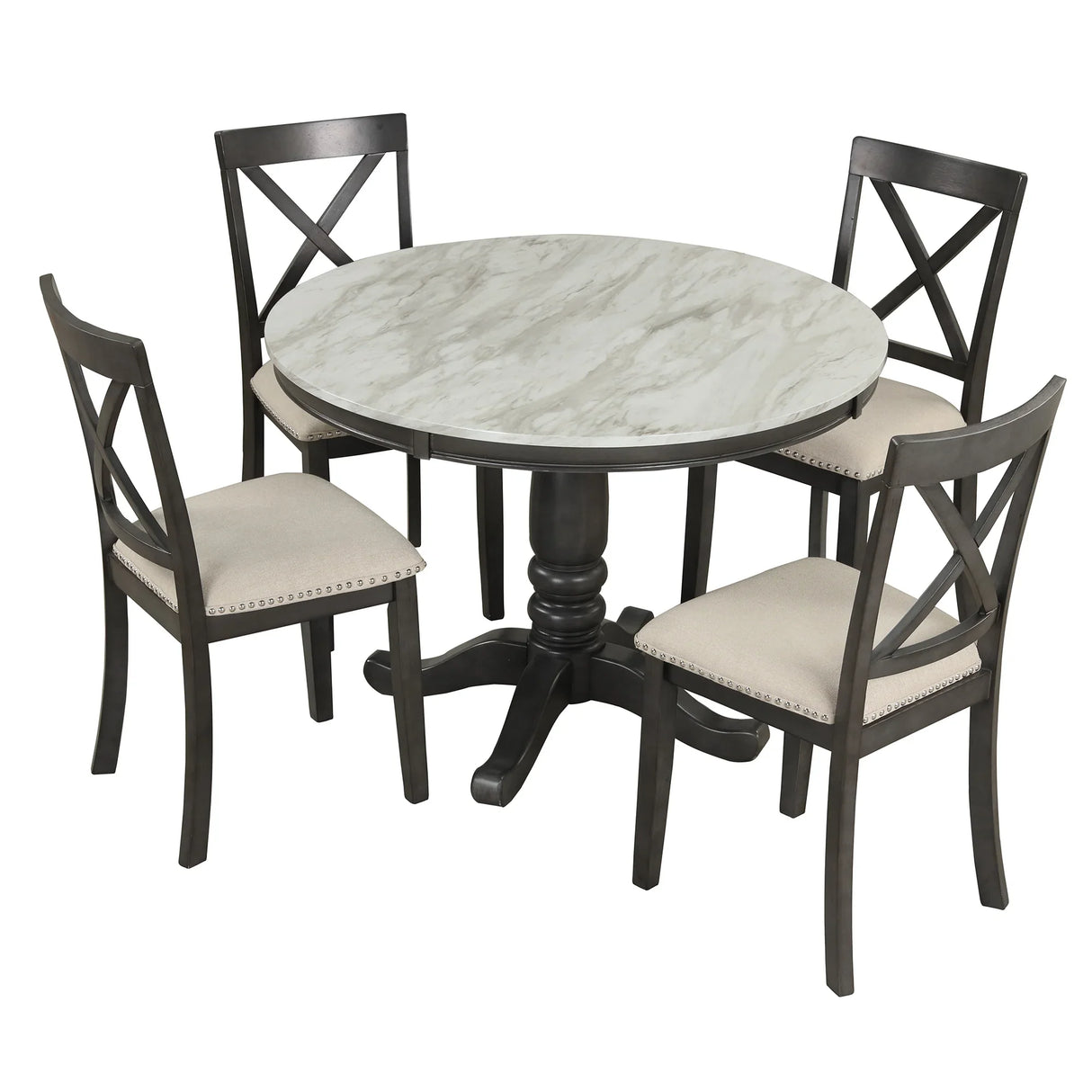 Dining Set Marble Table With Upholstered Chairs Gray - Furniture Home Direct