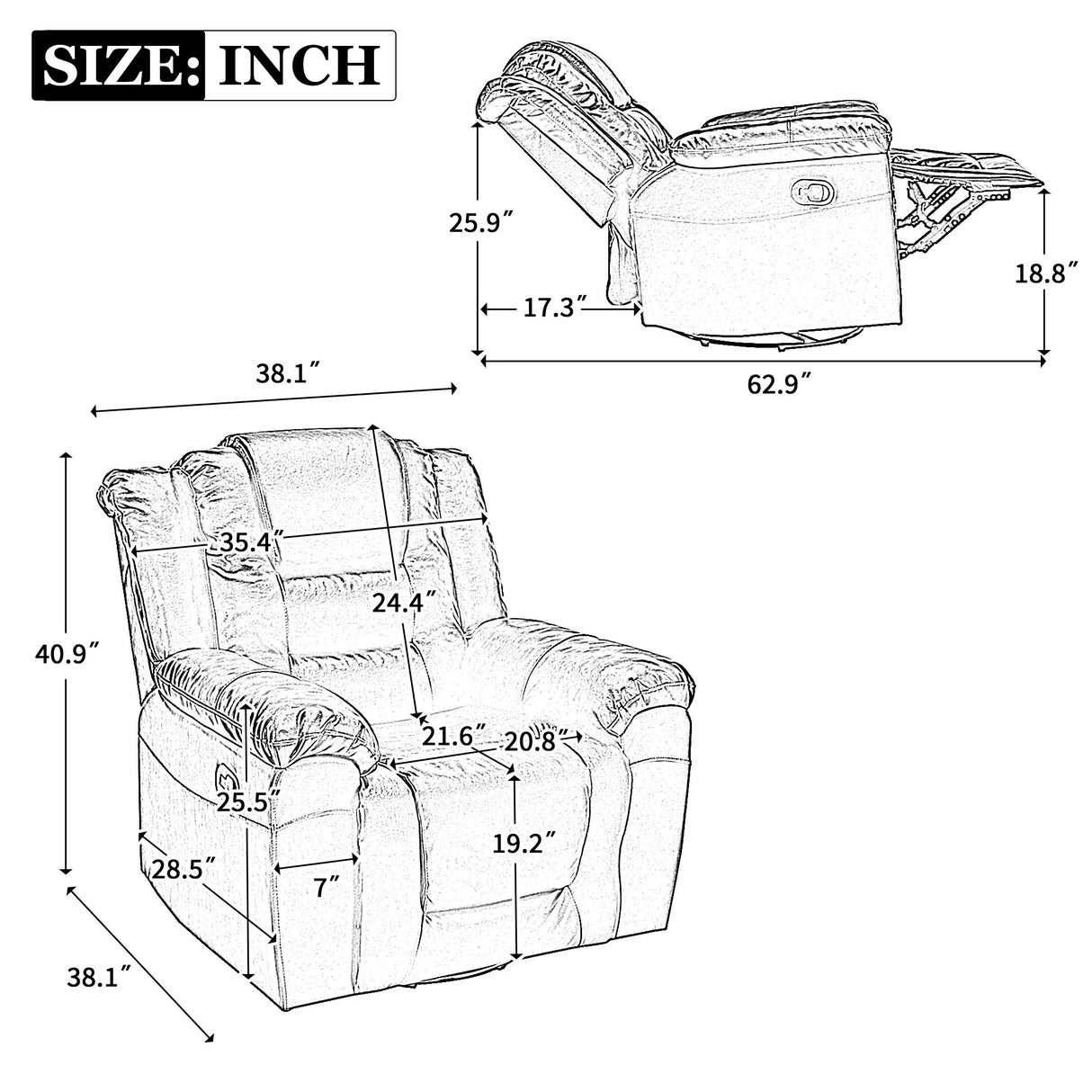 360° Swivel And Rocking Home Theater Recliner Manual Recliner Chair With Wide Armrest For Living Room - Furniture Home Direct