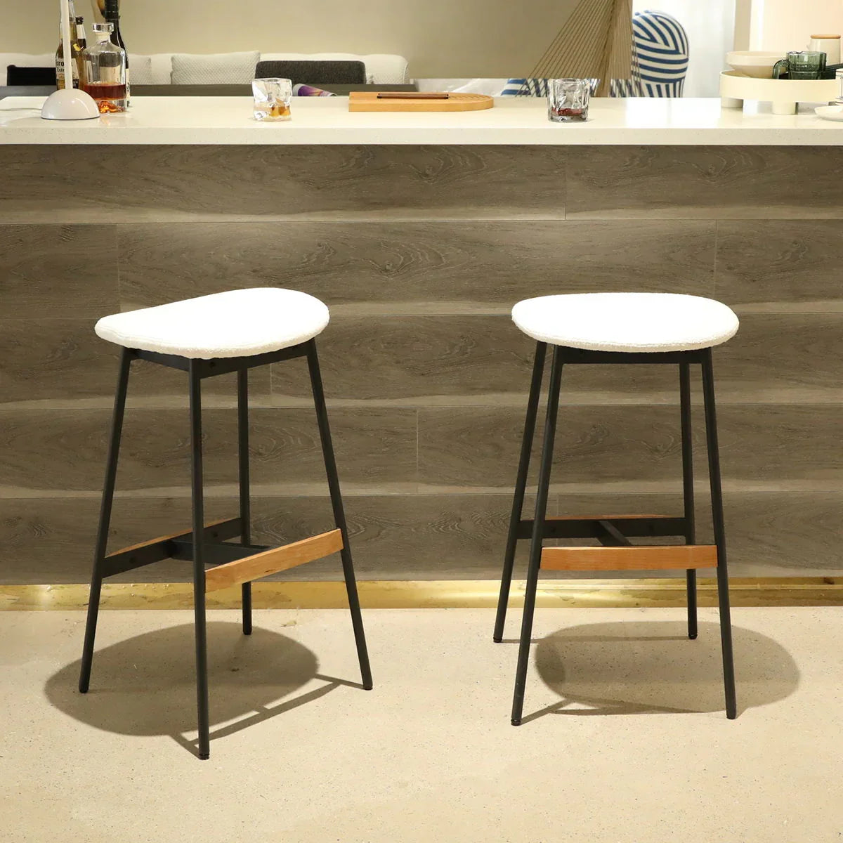 Modern Bar Stools Comfortable & Stylish, Soft Fabric Upholstered, Backless (Set of 2) - Furniture Home Direct