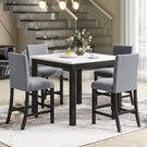 5-Piece Counter Height Dining Table Set With One Faux Marble Top Dining Table And Four Velvet Upholstered Chairs - Furniture Home Direct