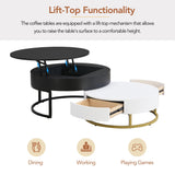 Nesting Coffee Tables Round Lift-Top Modern Black and White - Furniture Home Direct