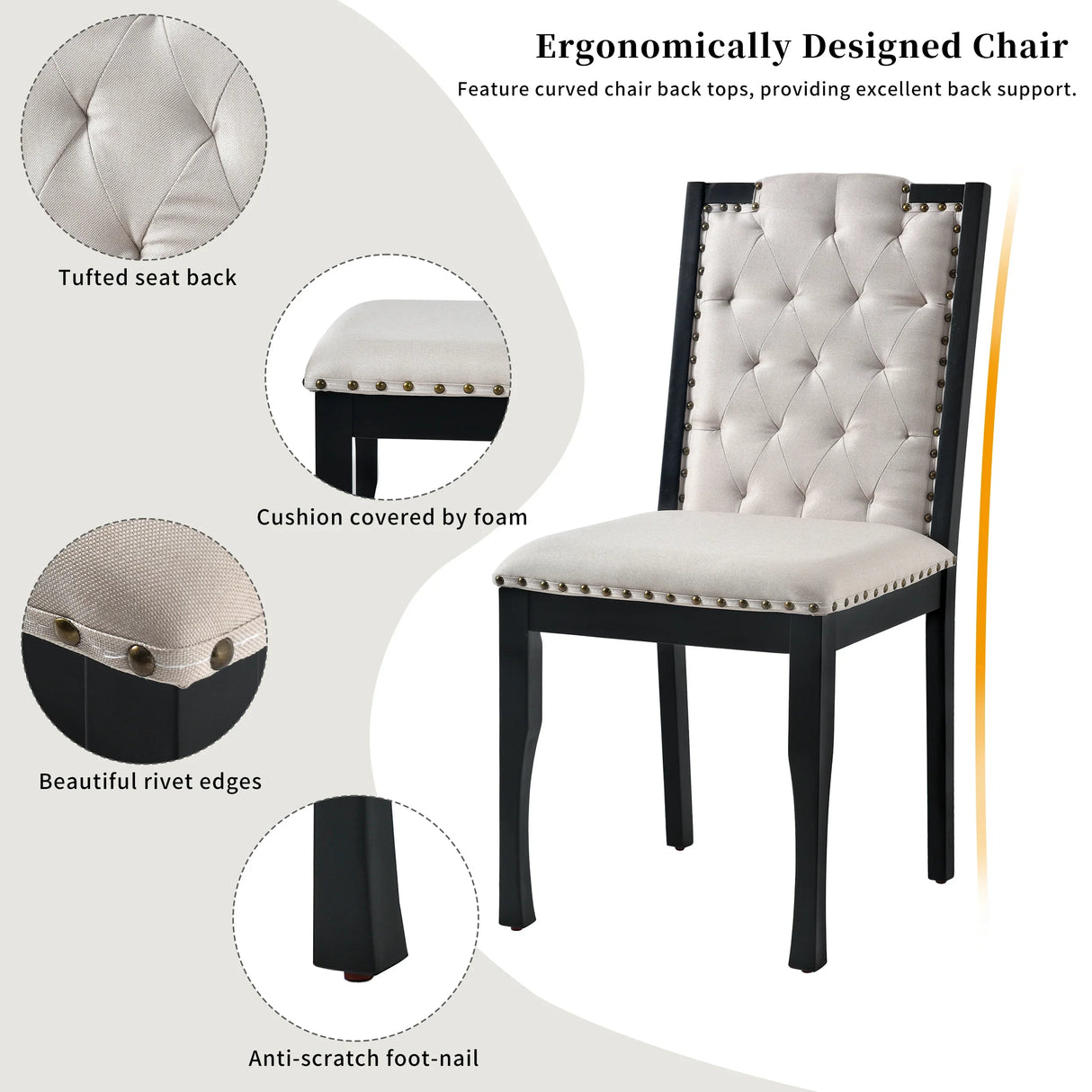 Dining Set With Tufted High Back Chairs And Bench Black - Furniture Home Direct