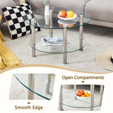 Coffee Table Two Tier Glass Top Polished Metal Legs Silver - Furniture Home Direct