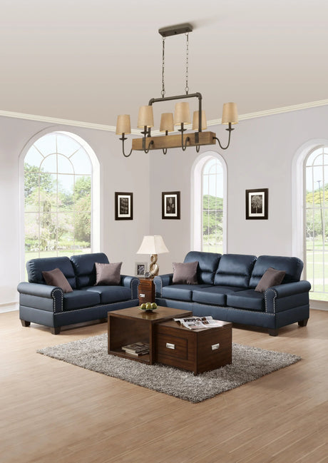 Black Bonded Leather 2 Piece living Room Set (Sofa and Love Seat) - Black - Furniture Home Direct