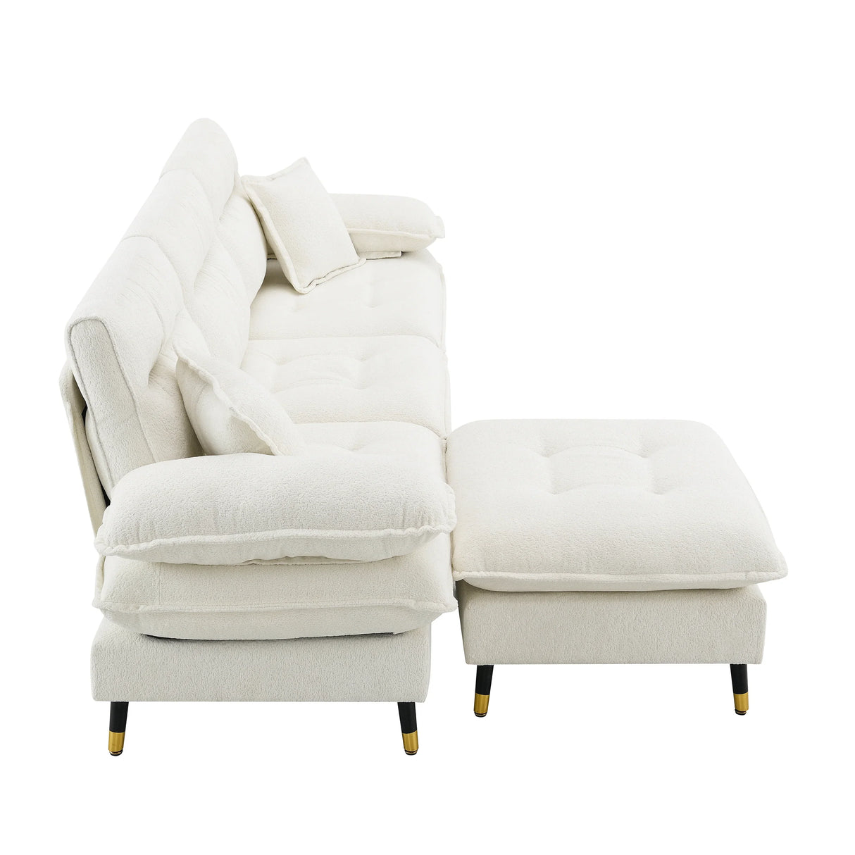 L Shaped Sofa Cloud Chenille Fabric Removable Ottoman White - Furniture Home Direct
