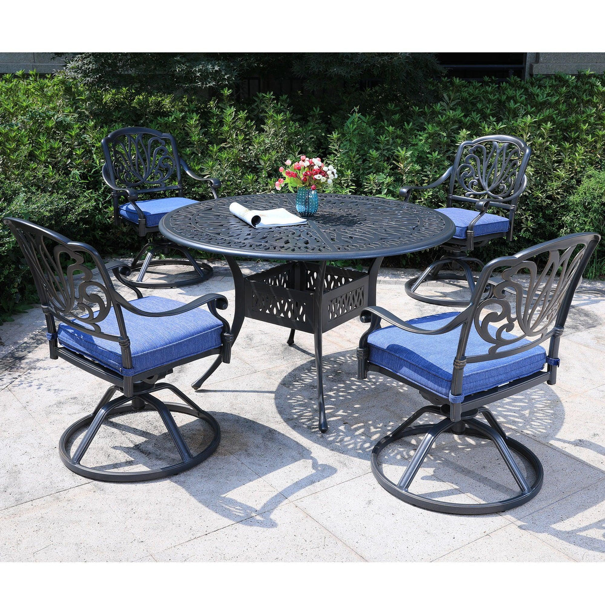Round 48.03" Long Aluminum Dining Set With Cushions - Furniture Home Direct