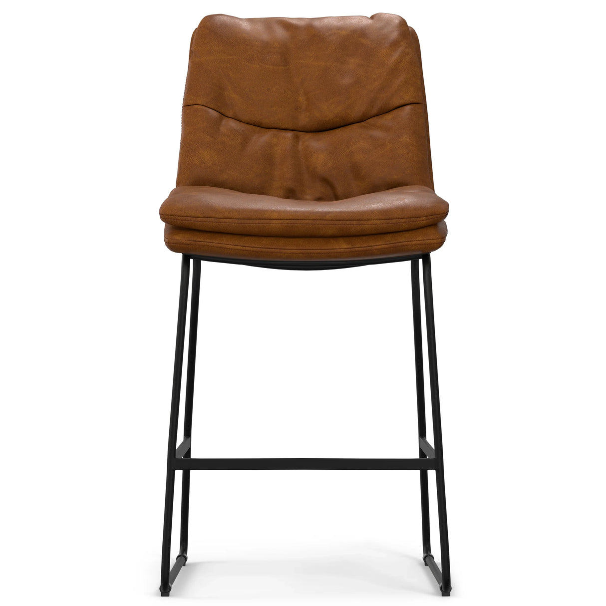Counter Height Stools Leather Metal Frame Set 2 Camel Brown - Furniture Home Direct