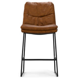 Counter Height Stools Leather Metal Frame Set 2 Camel Brown - Furniture Home Direct