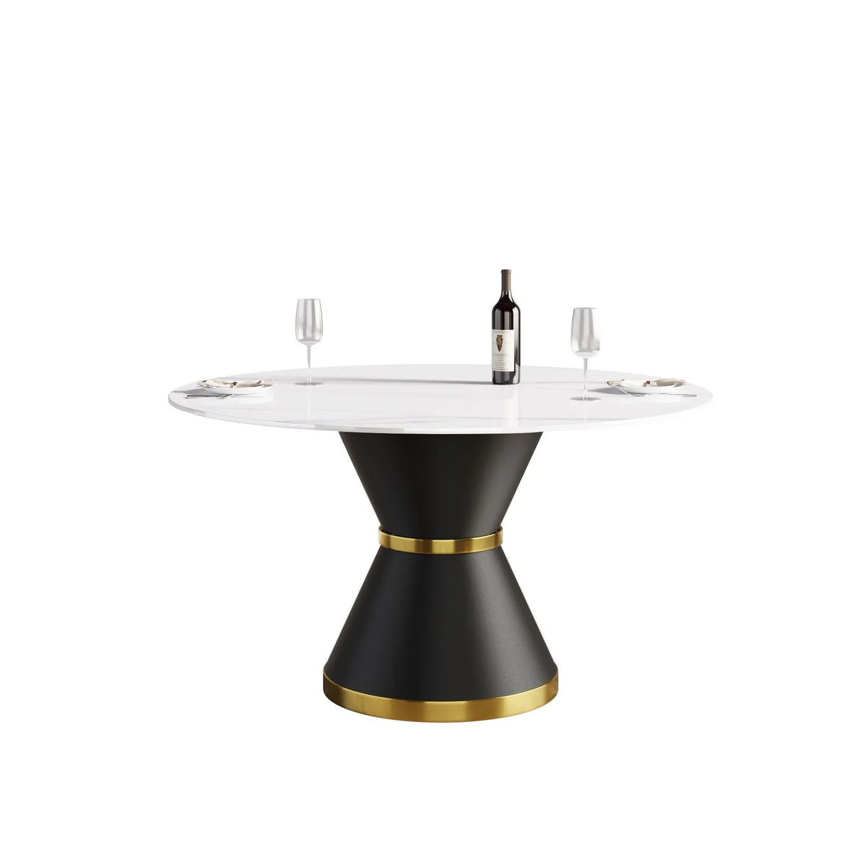Modern Artificial Stone Round Carbon Steel Base Dining Table, Can Accommodate 6 People - Furniture Home Direct