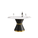 Modern Artificial Stone Round Carbon Steel Base Dining Table, Can Accommodate 6 People - Furniture Home Direct