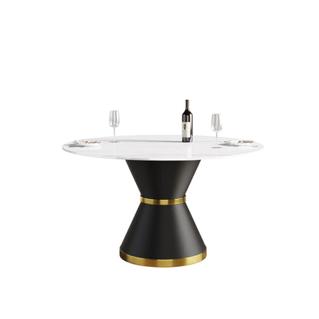 Modern Artificial Stone Round Carbon Steel Base Dining Table, Can Accommodate 6 People - Furniture Home Direct