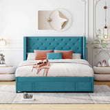 Storage Bed Velvet Upholstered Platform Bed With Wingback Headboard And A Big Drawer - Furniture Home Direct