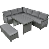Outdoor Sectional With Side Tables, Tables and Sitting Ottoman- Gray - Furniture Home Direct