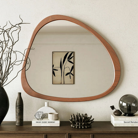 Asymmetrical Wall Mirror Wooden Framed Mirror Large Sized Dressing Mirror, For Living Room, Bedroom, Bathroom, Hallway Or Entry Way - Natural Wood - Furniture Home Direct