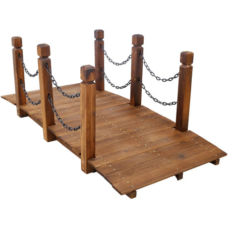 Wooden Arc Footbridge With Chain Railings For Backyard Creek Stained 5 Ft - Brown - Furniture Home Direct