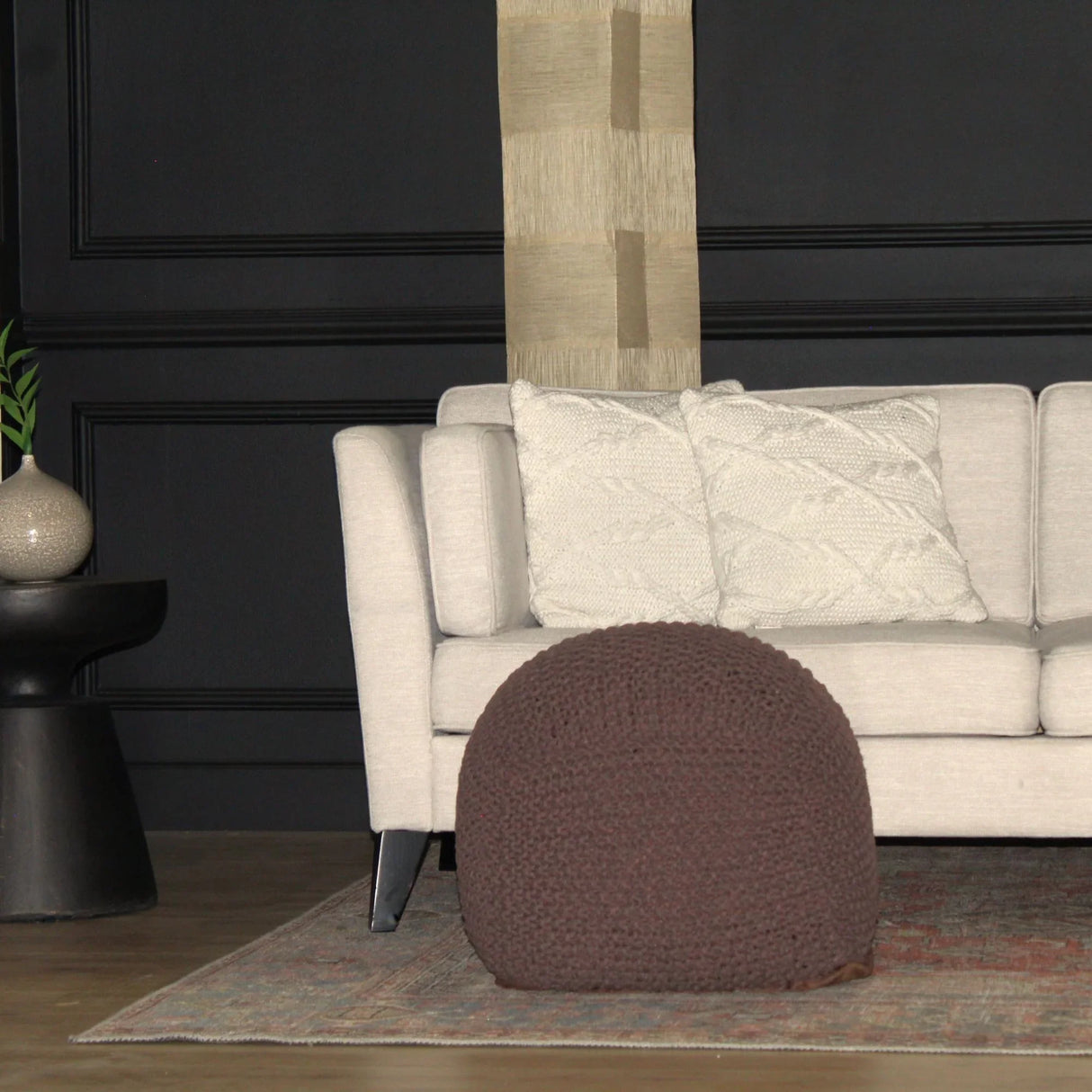 Semi Rounded Pouf, Cable Knitted, Perfect Seating - Furniture Home Direct