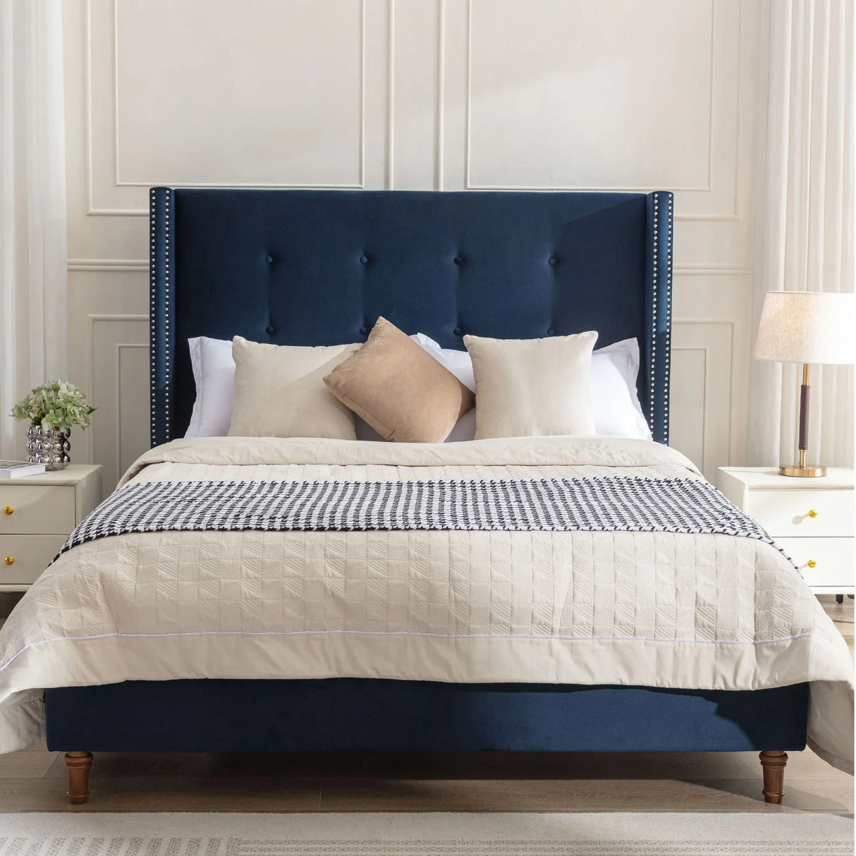 Peyton - Upholstered Bed With 54" High Headboard, Traditional Hand Buttoned Tufting - Furniture Home Direct