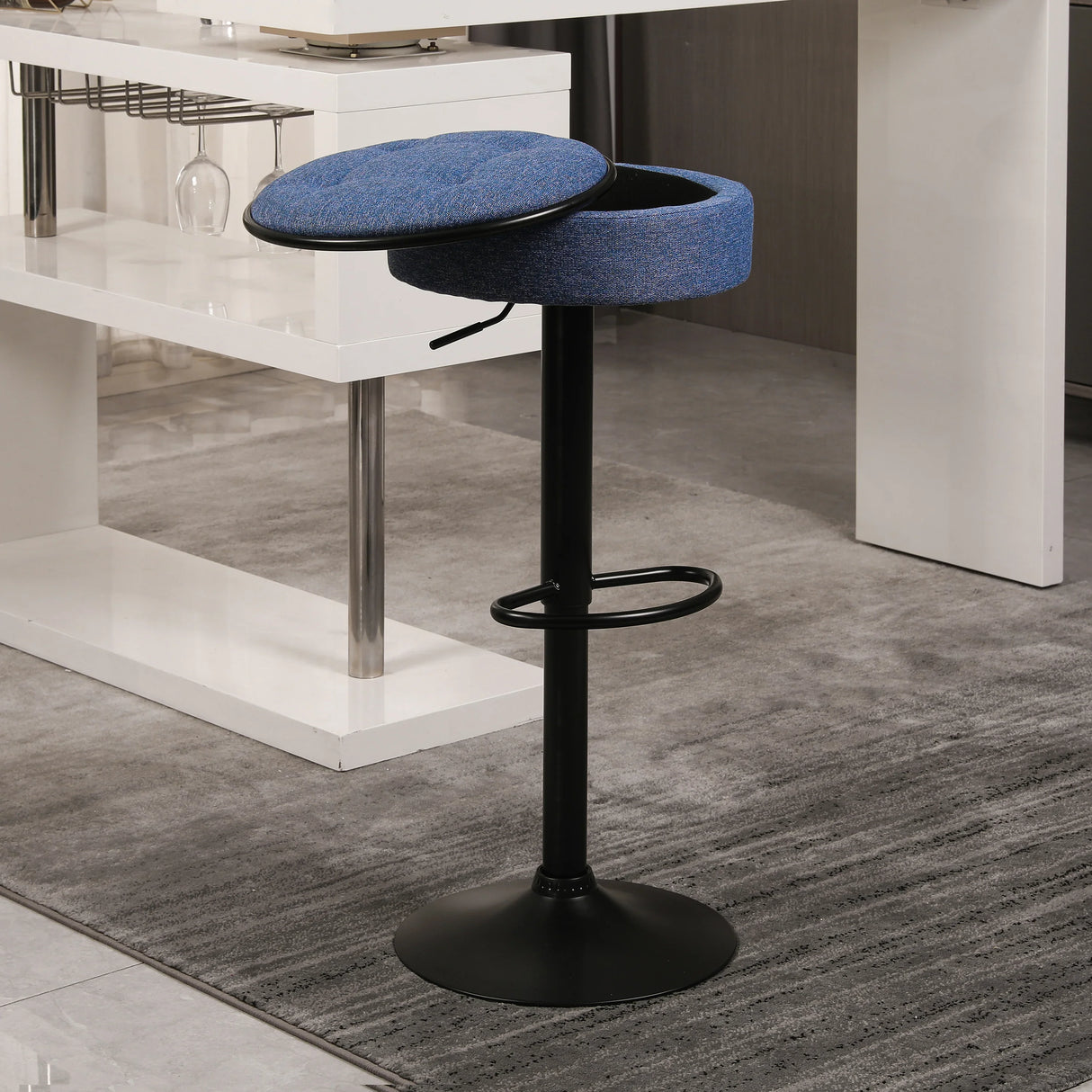 Counter Stool Set Round Upholstered Bar Stools Kitchen Blue - Furniture Home Direct