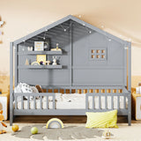House Bed With Shelves, Window And Sparkling Light Strip On The Roof - Furniture Home Direct