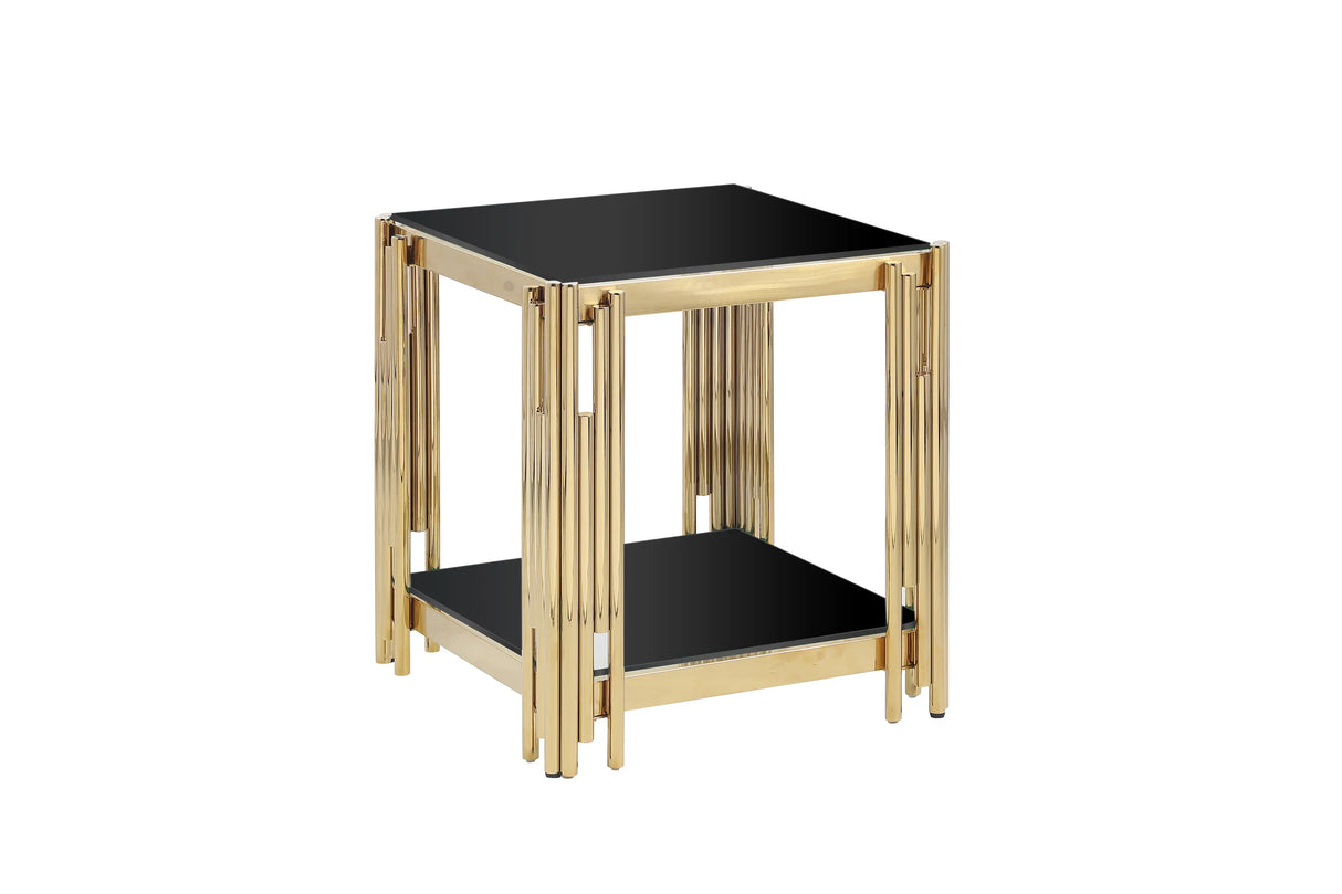 Side Table Polished Black Glass Top Gold Frame Gold - Furniture Home Direct