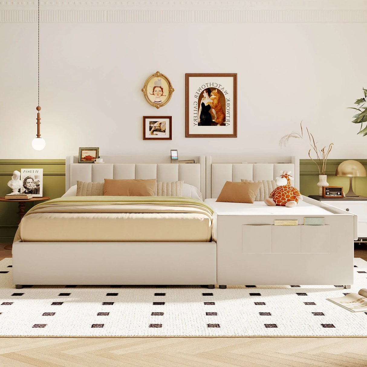 Platform Bed With Storage Drawers And USB Ports Beige - Furniture Home Direct